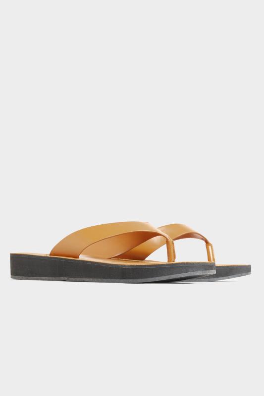 LTS Tan Brown Toe Thong Sandals In Standard D Fit | Long Tall Sally 4