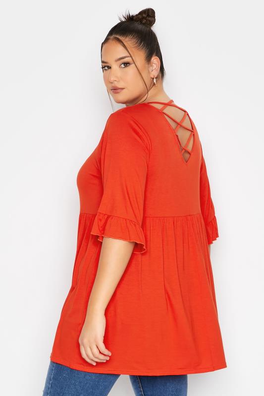 LIMITED COLLECTION Curve Deep Orange Cross Back Frill Top_C.jpg