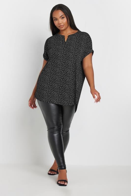 YOURS Plus Size Black Leopard Print Notch Neck Top | Yours Clothing  2