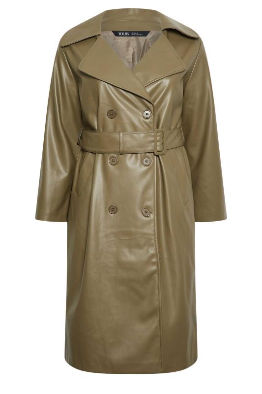 YOURS Plus Size Olive Green Faux Leather Trench Coat | Yours Clothing 8