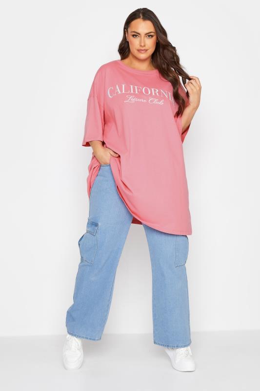 YOURS Plus Size Curve Pink 'California' Tunic T-Shirt | Yours Clothing  3