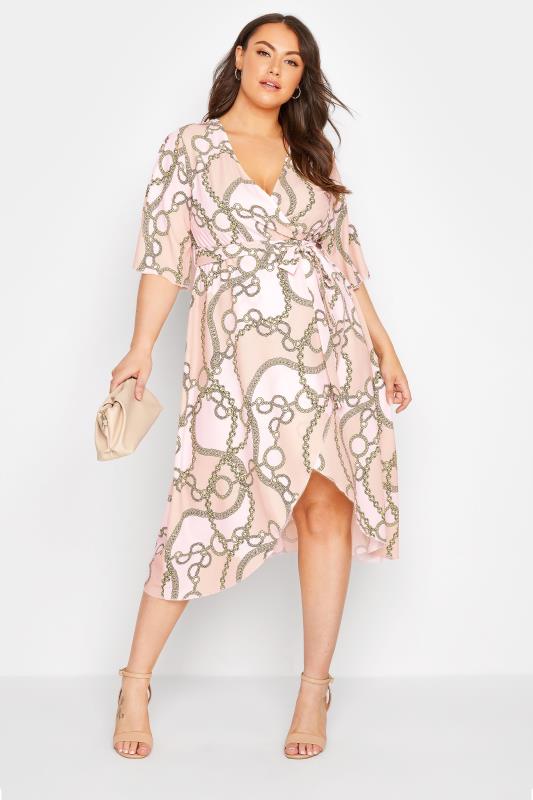 YOURS LONDON Plus Size Pink Chain Print Wrap Dress | Yours Clothing 2