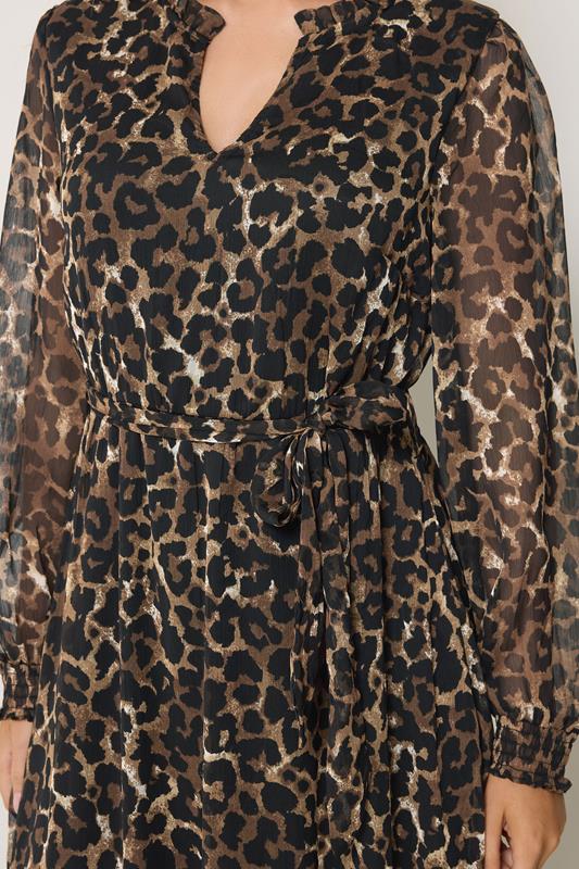 M&Co Brown Animal Print Long Sleeve Ruffle Trim Dress | M&Co 4