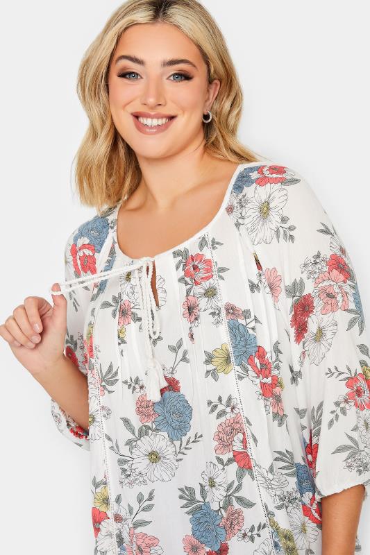 YOURS Plus Size White Floral Tie Front Gypsy Top | Yours Clothing 4