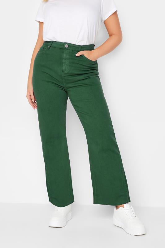 Plus Size Green Stretch Wide Leg Jeans | Yours Clothing  1