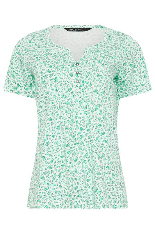 M&Co 2 PACK White & Green Leaf Print Cotton Henley Tops | M&Co 8
