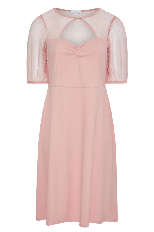 YOURS LONDON Plus Size Pink Polka Dot Mesh Midi Skater Dress | Yours Clothing 6