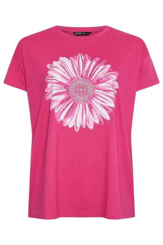 YOURS Plus Size Pink Stud Floral Print T-Shirt | Yours Clothing 5