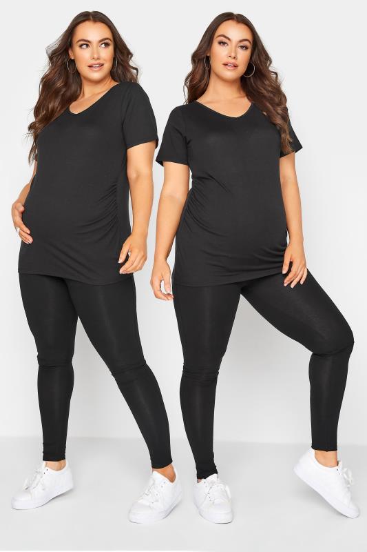  Grande Taille BUMP IT UP MATERNITY 2 Pack Black Leggings With Comfort Panel and Stretch