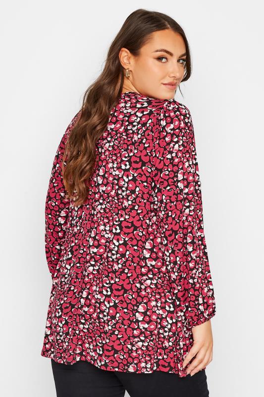 Curve Red Animal Print Long Sleeve Pleated Top | Yours Clothing 3