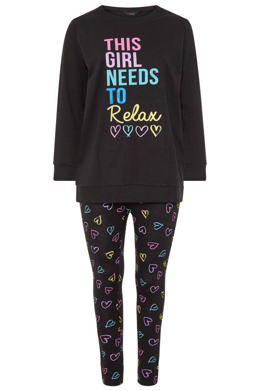 Black Heart Relax Slogan Lounge Set | Yours Clothing