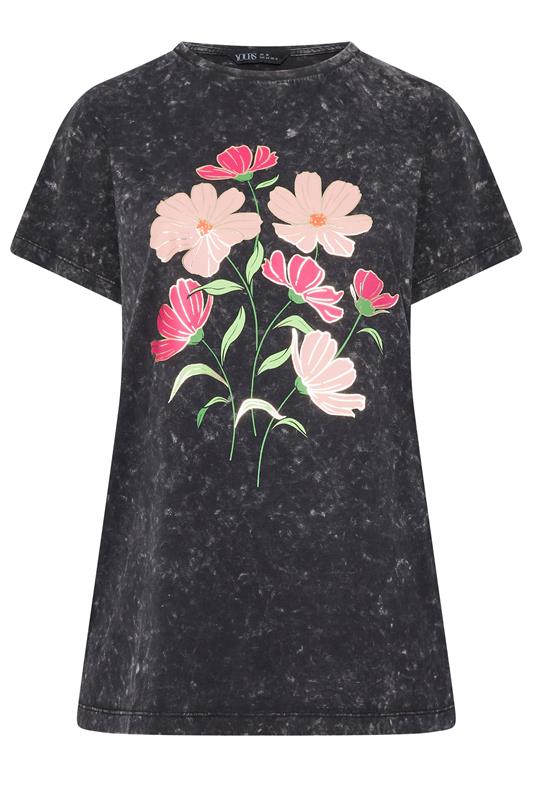  YOURS grijs acid wash T-shirt met bloemenprint