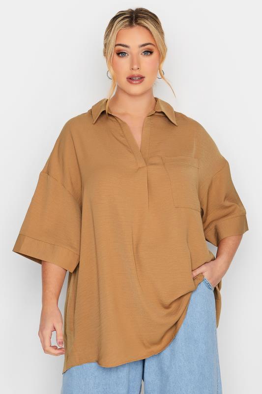 LIMITED COLLECTION Plus Size Beige Brown Shirt | Yours Clothing 1