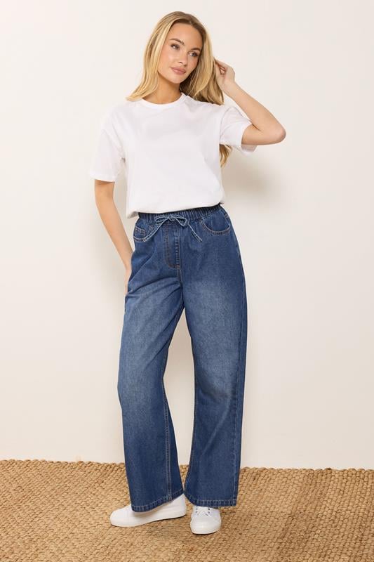 M&Co Blue Midwash Tie Waist Wide Leg Jeans | M&Co 1