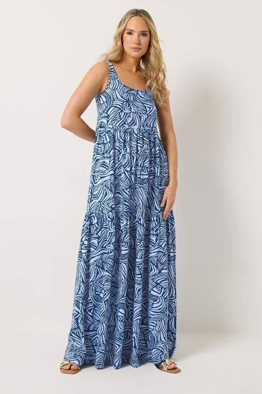  LTS Tall Robe longue étagée bleue à motif abstrait