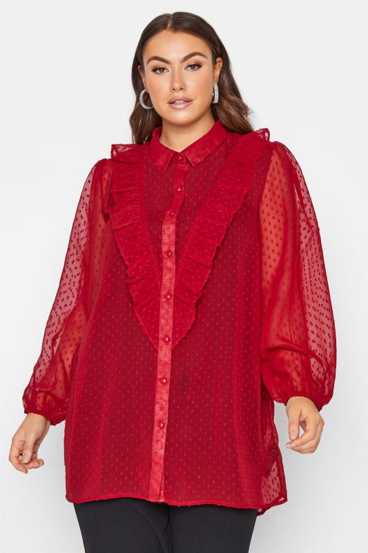 Plus Size  LIMITED COLLECTION Red Dobby Chiffon Shirt