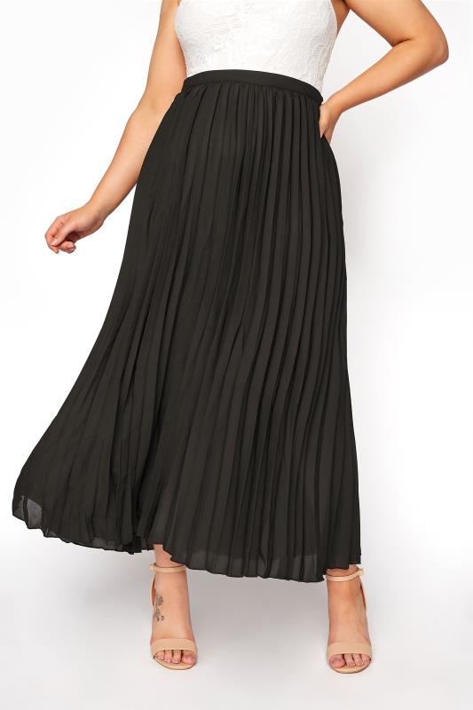 YOURS LONDON Curve Plus Size Black Colour Block Pleated Maxi Skirt | Yours  Clothing