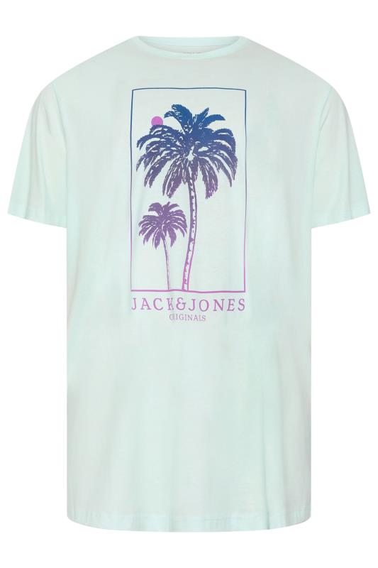 JACK & JONES Turquoise Blue Palm Short Sleeve Crew Neck T-Shirt | BadRhino 2