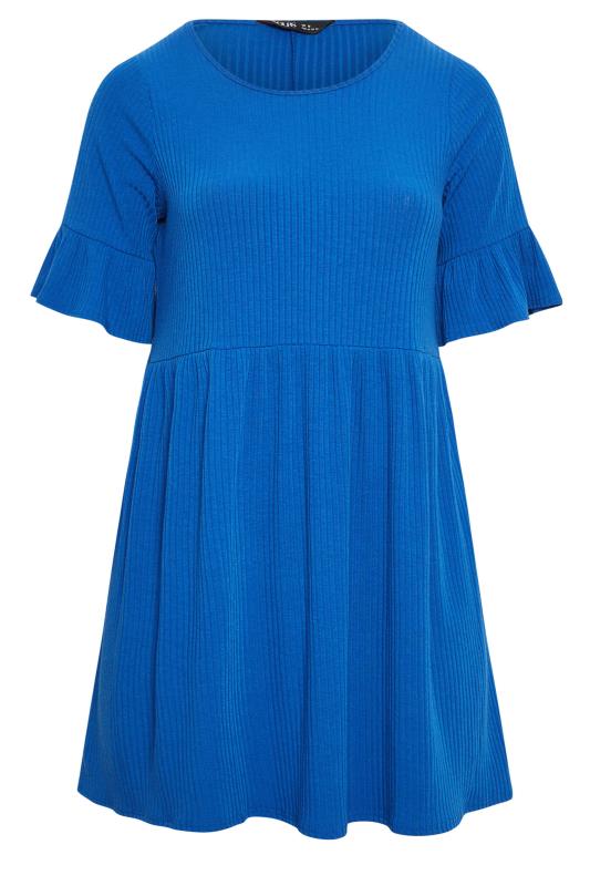 YOURS Curve Plus Size Cobalt Blue Frill Sleeve Tunic Dress 6