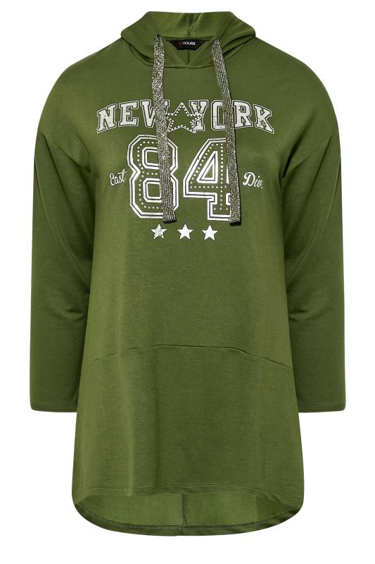Plus Size Khaki Green 'New York' Dipped Hem Hoodie | Yours Clothing 6
