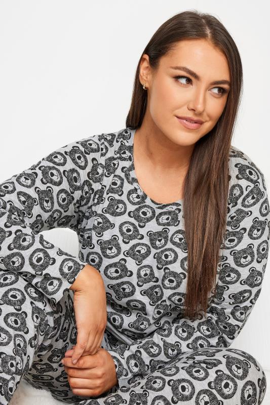 YOURS Plus Size Grey Bear Print Tapered Pyjama Set | Yours Clothing 4