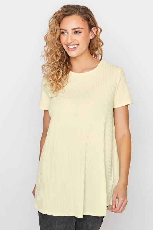 LTS Tall Yellow Short Sleeve Ribbed Swing Top 1