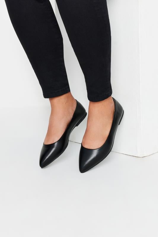 Plus Size  Black Pointed Ballerina Pumps In Extra Wide EEE Fit