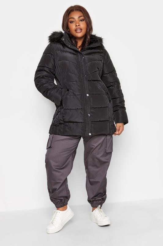 YOURS Curve Plus Size Black Puffer Jacket | Yours Clothing  2