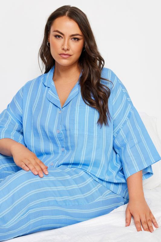 YOURS Plus Size Blue Stripe Print Pyjama Set | Yours Clothing 4