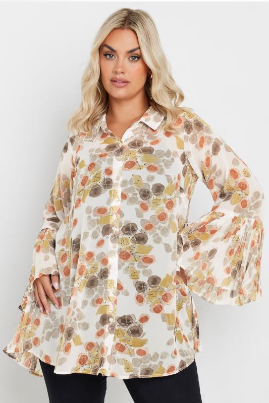 YOURS Plus Size White Abstract Print Flared Sleeve Shirt | Yours Clothing 1