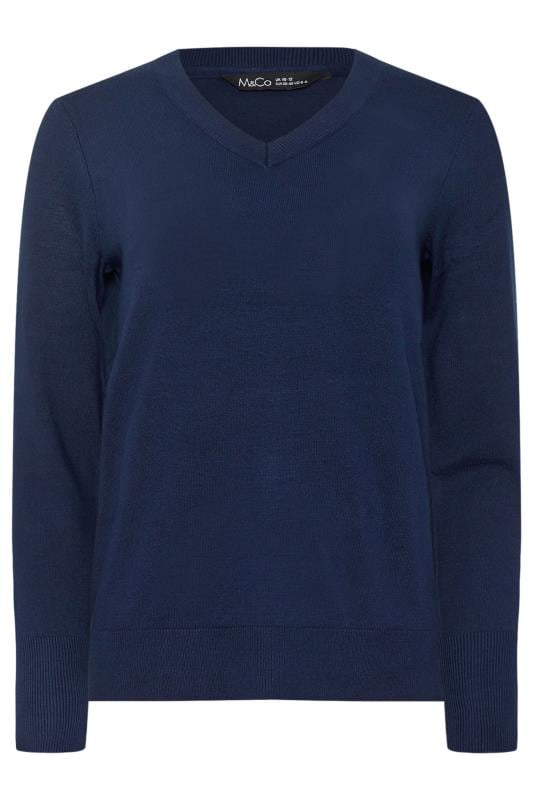 M&Co Navy Blue V-Neck Long Sleeve Jumper | M&Co 6