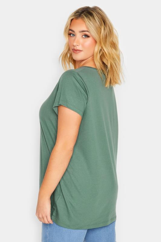 YOURS Plus Size Sage Green Essential V-Neck T-Shirt | Yours Clothing 3