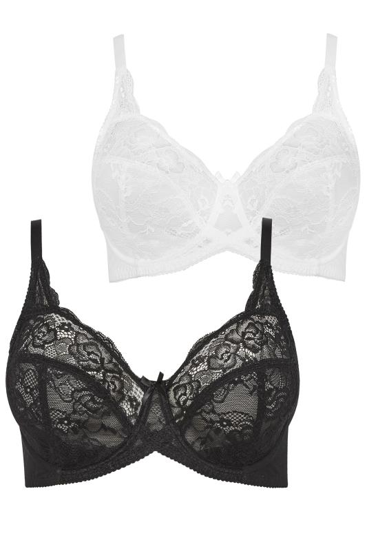 Plus Size 2 PACK Black & White Stretch Lace Non-Padded Underwired Balcony Bras | Yours Clothing 6