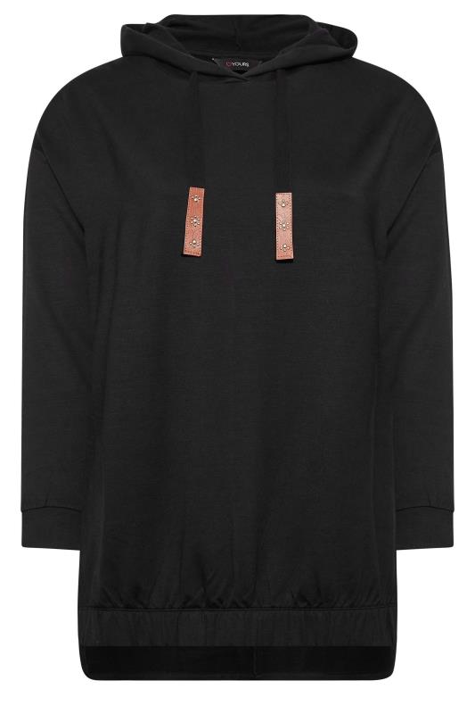 Plus Size Black Embellished Tie Hoodie | Yours Clothing 6