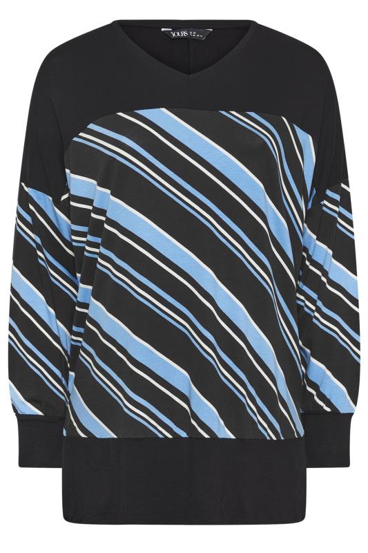 YOURS Plus Size Blue & Black Striped Print Top | Yours Clothing 5