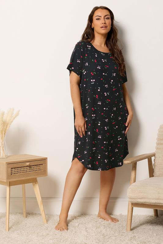 YOURSET Plus Size 2 PACK Black Lemon & Cherry Soft Touch Nightdresses | Yours Clothing 5