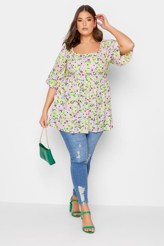 YOURS Curve Plus Size Light Pink Floral Peplum Top | Yours Clothing  3