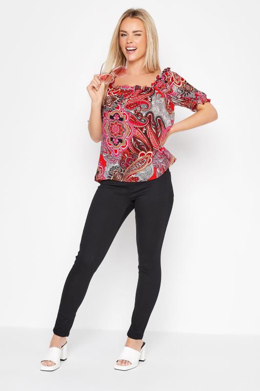 Petite Red Paisley Print Gypsy Detail Top 3