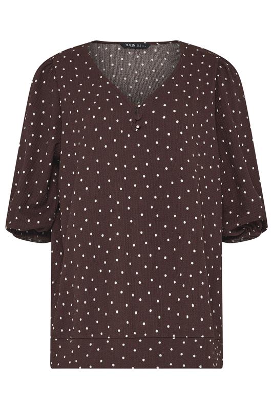 YOURS Plus Size Chocolate Brown Polka Dot Puff Sleeve Top | Yours Clothing 5