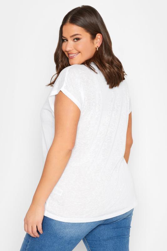 YOURS Curve Plus Size White Linen Look T-Shirt | Yours Clothing  3