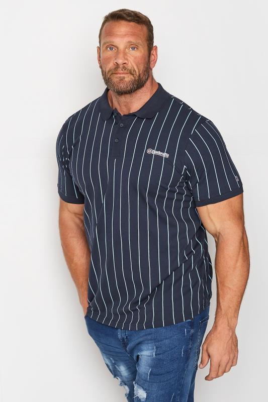 LAMBRETTA Big & Tall Navy Blue Pinstripe Polo Shirt 1