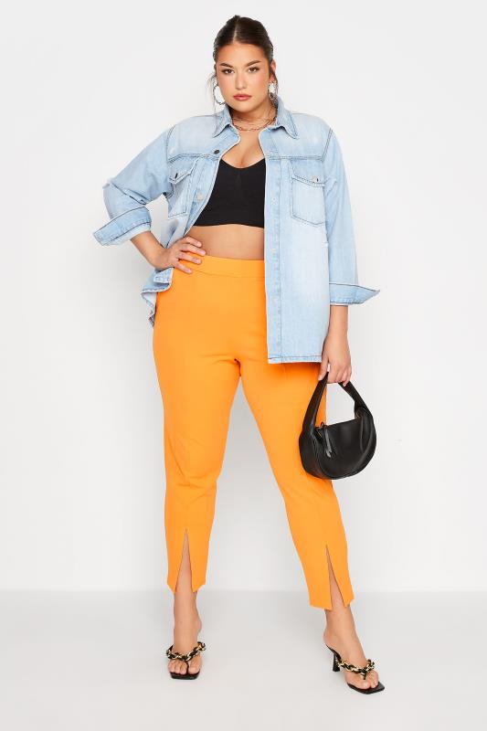LIMITED COLLECTION Curve Neon Orange Split Hem Tapered Trousers 3