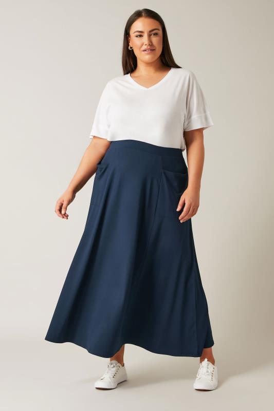 EVANS Plus Size Navy Blue Maxi Skirt | Evans  2