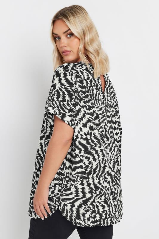 YOURS Plus Size Black & White Abstract Print Notch Neck Blouse | Yours Clothing  3