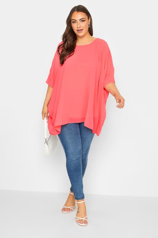 YOURS LONDON Plus Size Curve Coral Pink Cape Top | Yours Clothing 2