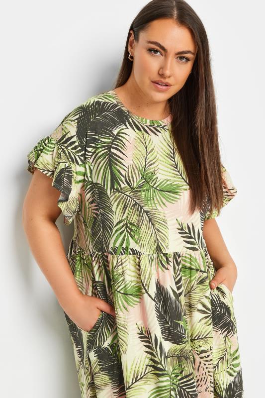 YOURS Plus Size Green Tropical Print Pure Cotton Midaxi Dress | Yours Clothing 5