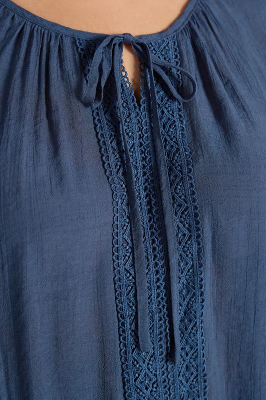EVANS Plus Size Navy Blue Crochet Detail Tie Neck Blouse | Evans  5