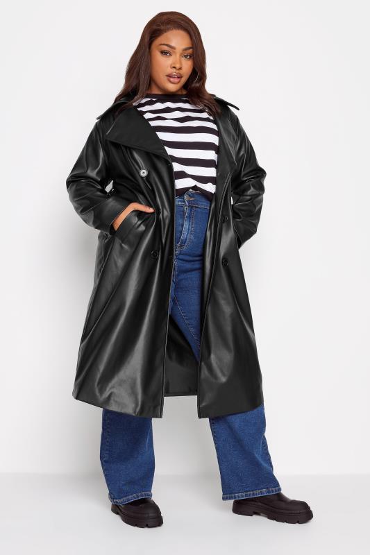 YOURS Plus Size Black Faux Leather Trench Coat | Yours Clothing 3