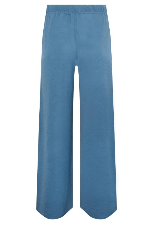 YOURS PETITE Plus Size Blue Crepe Wide Leg Trousers | Yours Clothing 5