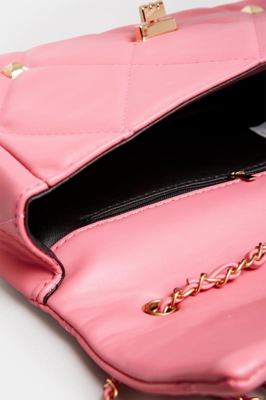 Pink Studded Quilted Chain Bag | Yours Clothing 5